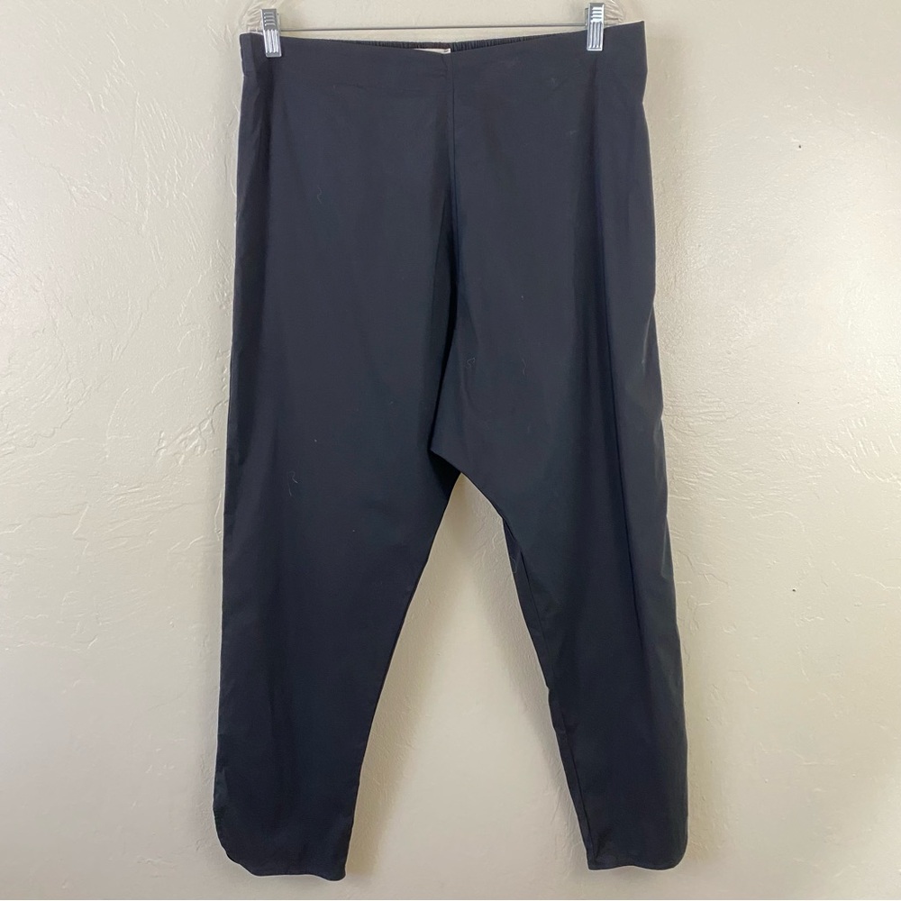 TKEES Size XL Black Cotton Knit Elastic Waist Slip-on Mini Hem Slit Trouser Pant